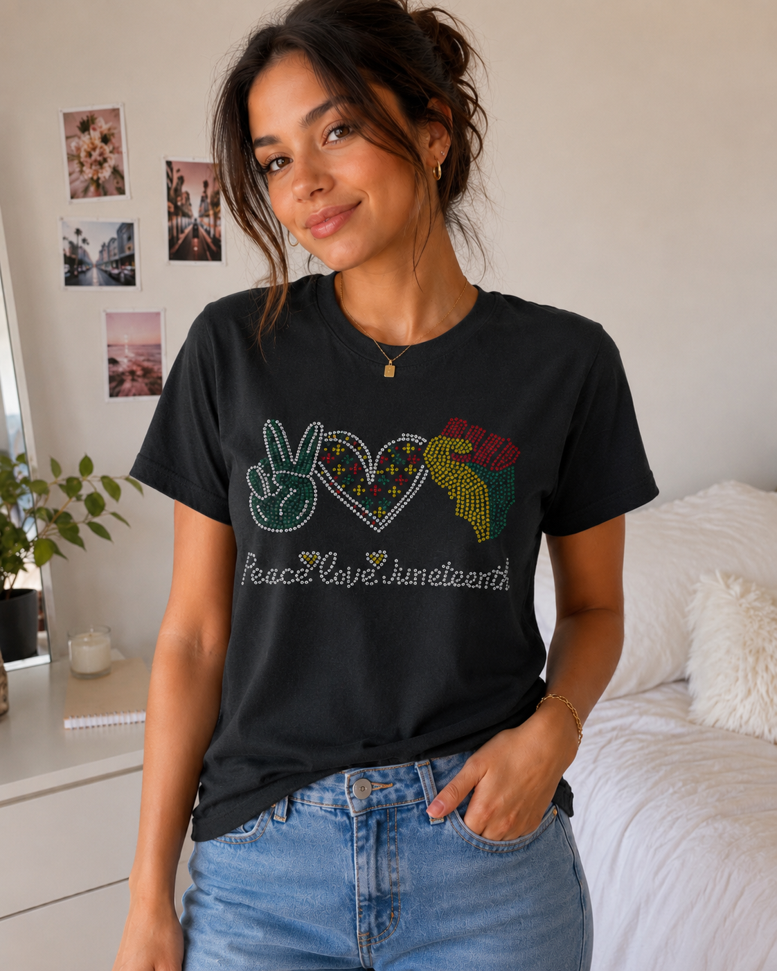 Love Peace Juneteenth Rhinestone T-Shirt – Bling Graphic Tee