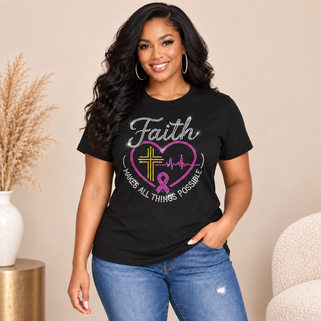 Rhinestone Breast Cancer Awareness T-Shirt | Pink Ribbon