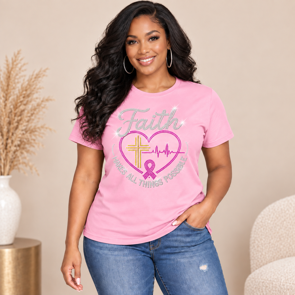 Rhinestone Breast Cancer Awareness T-Shirt | Pink Ribbon