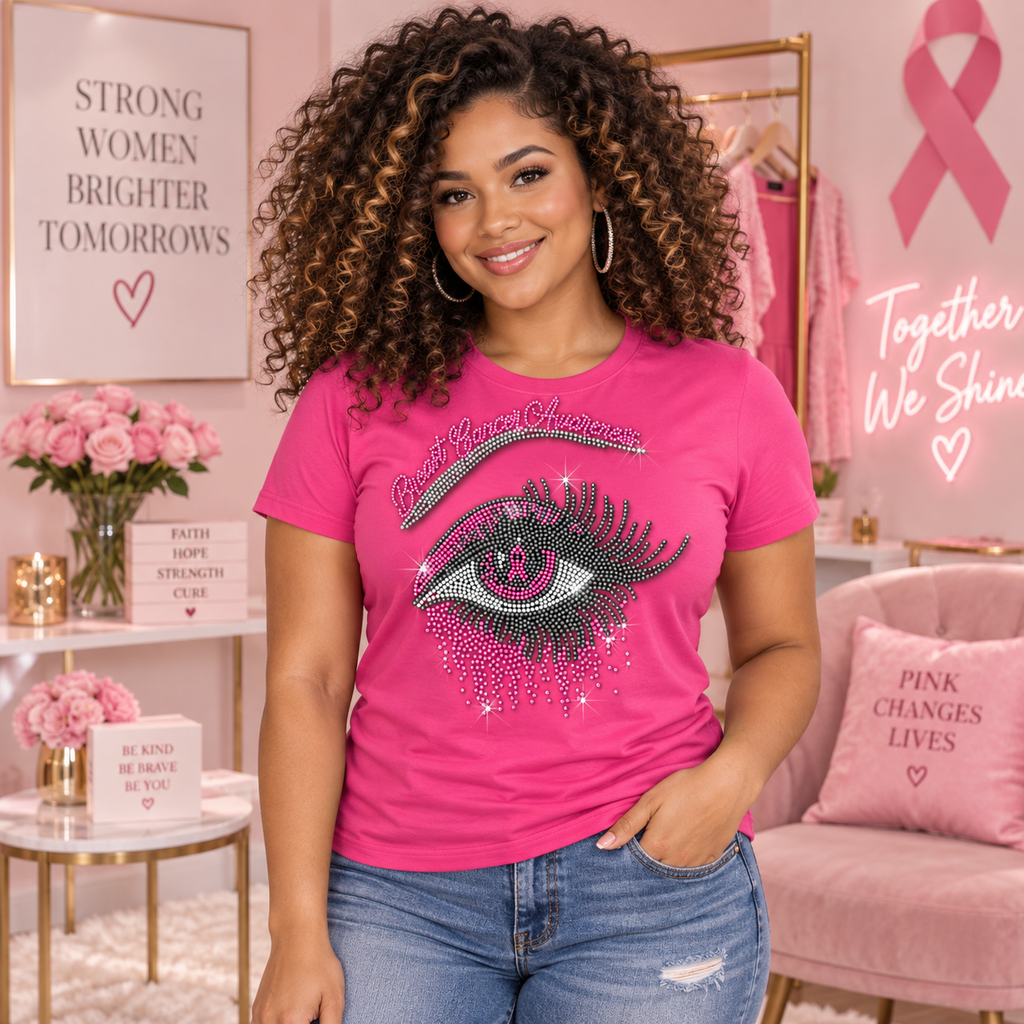Rhinestone Breast Cancer Awareness T-Shirt | Eye Design