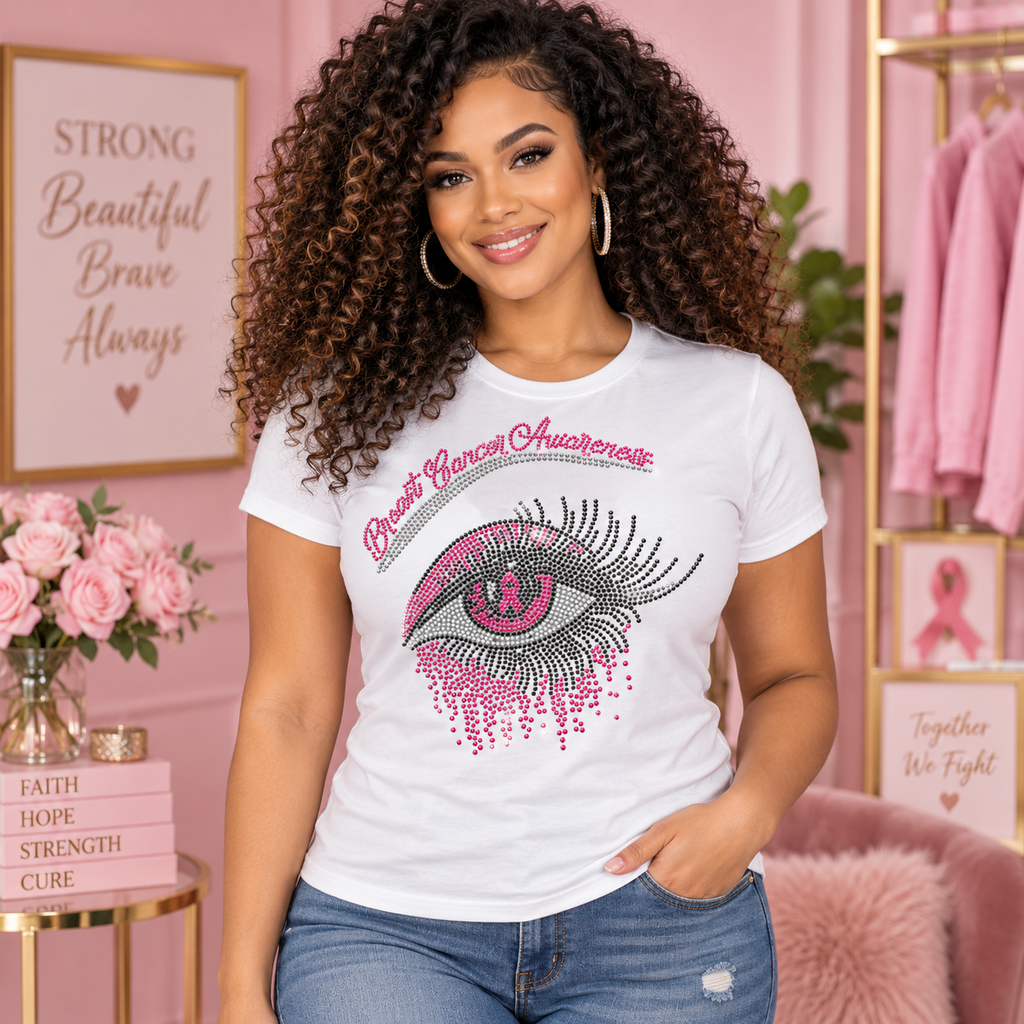 Rhinestone Breast Cancer Awareness T-Shirt | Eye Design