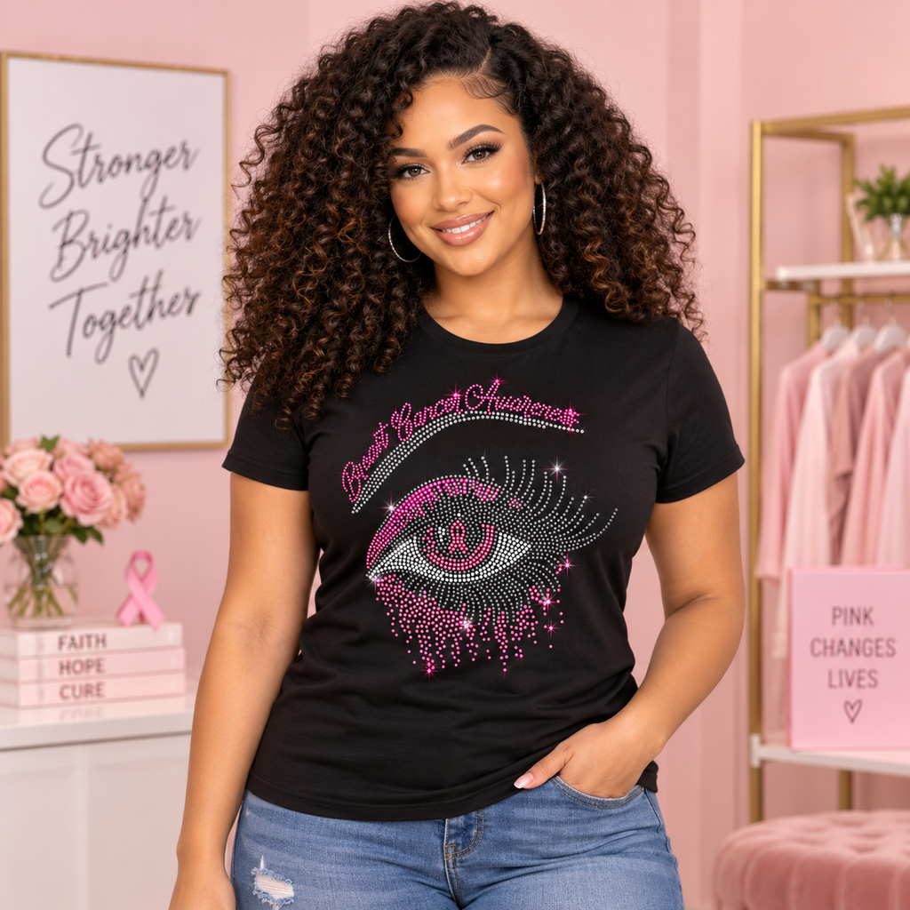 Rhinestone Breast Cancer Awareness T-Shirt | Eye Design