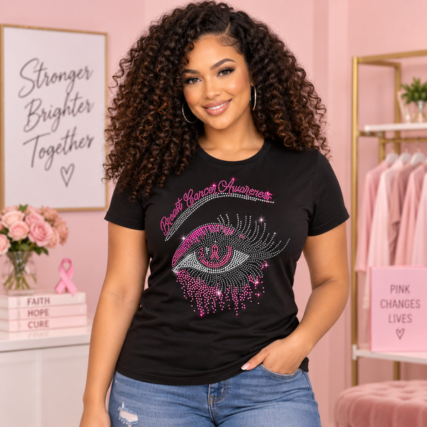 Rhinestone Breast Cancer Awareness T-Shirt | Eye Design