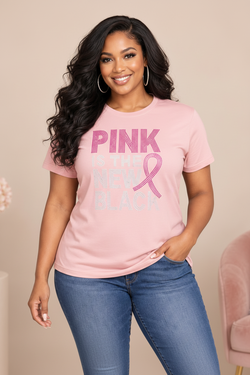 Pink rhinestone T-shirt mockup showing the original design