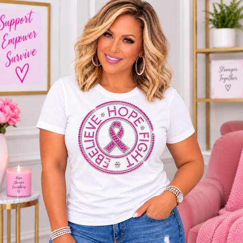 Believe Hope Fight Pink Ribbon Awareness T-Shirt