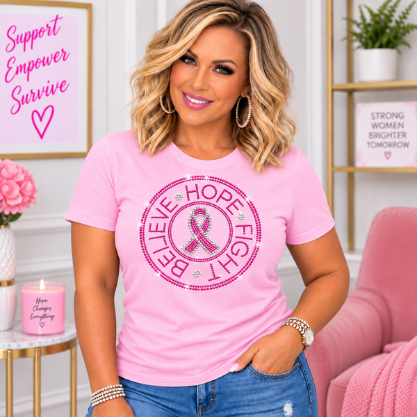 Believe Hope Fight Pink Ribbon Awareness T-Shirt